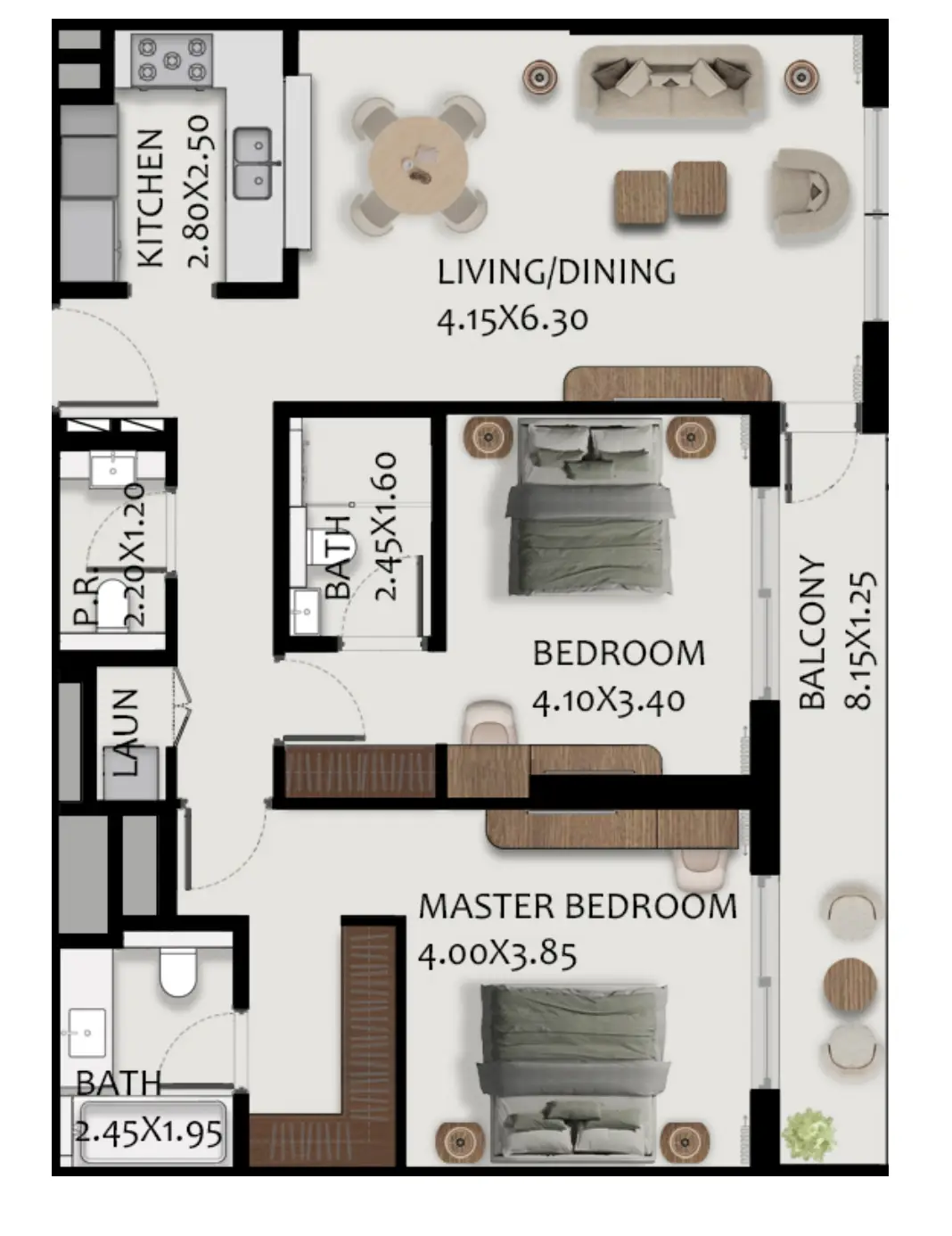 2 BR floor plan