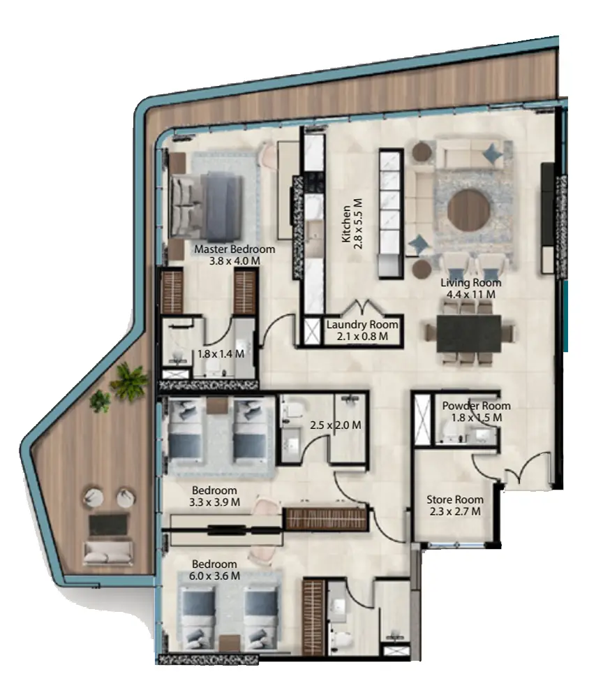 3 BR floor plan