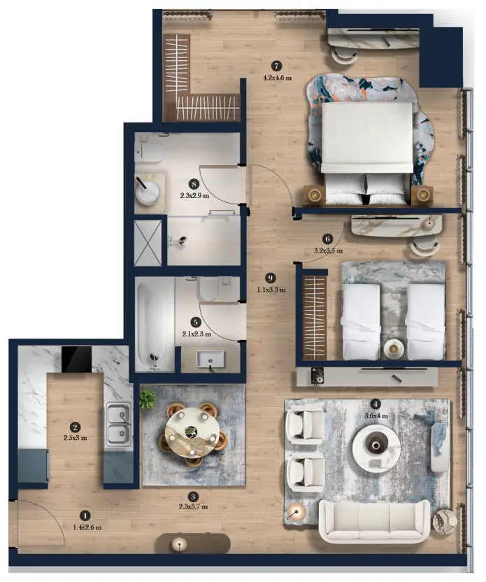2 BR floor plan
