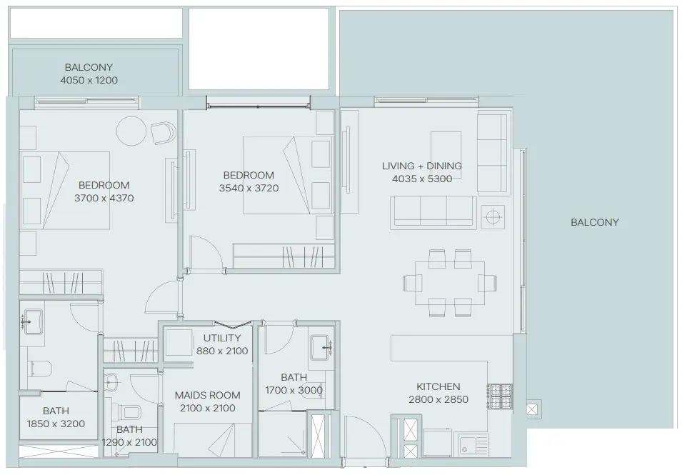 2 BR floor plan