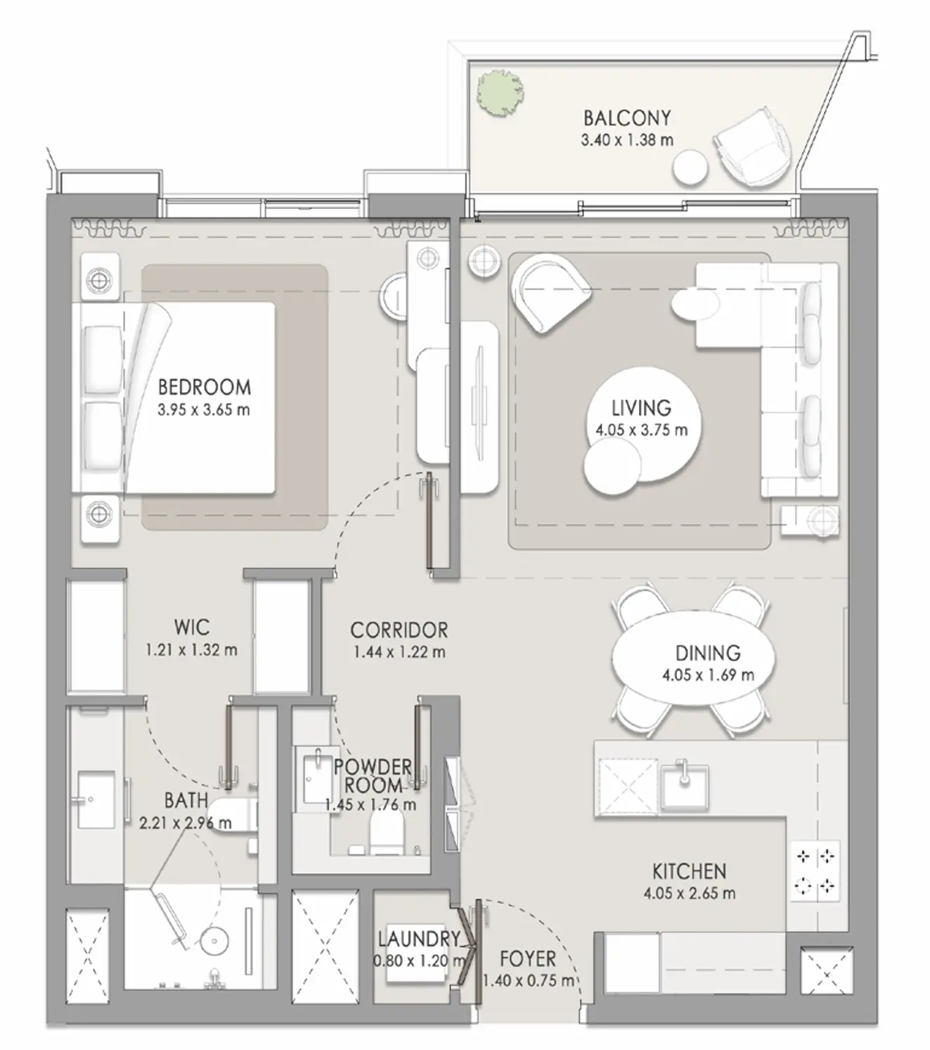 1 BR floor plan