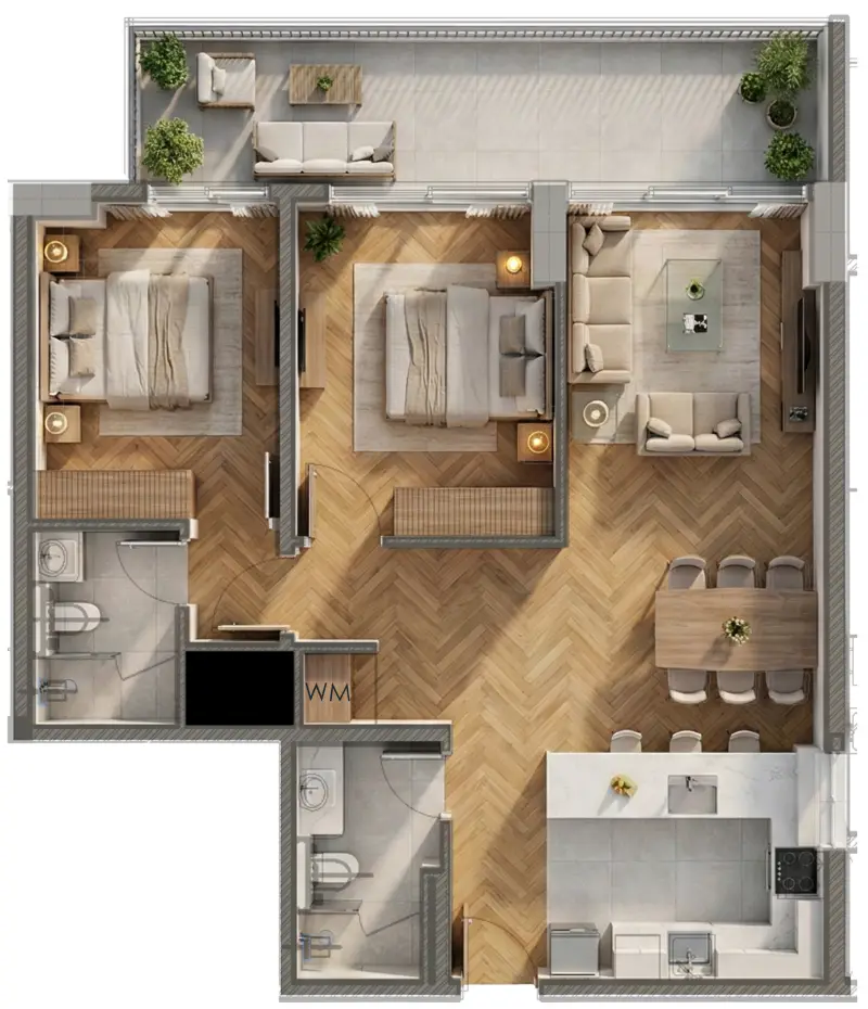 2 BR floor plan