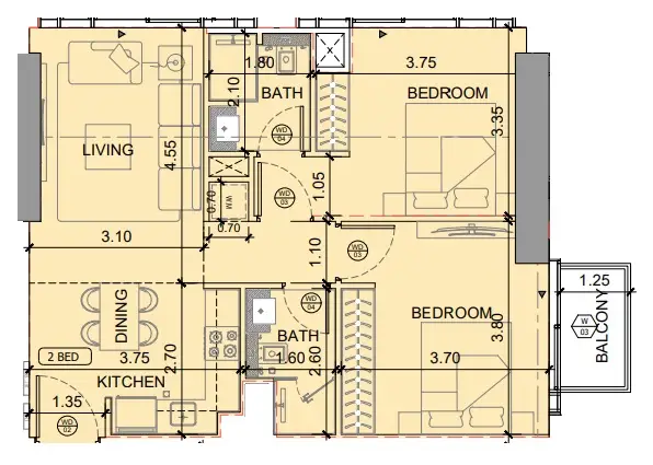 2 BR floor plan