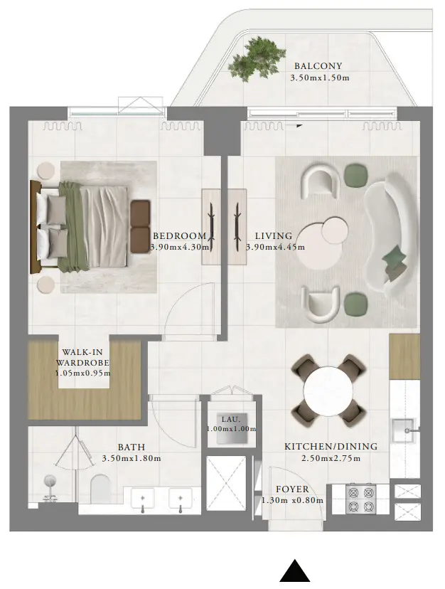 1 BR floor plan