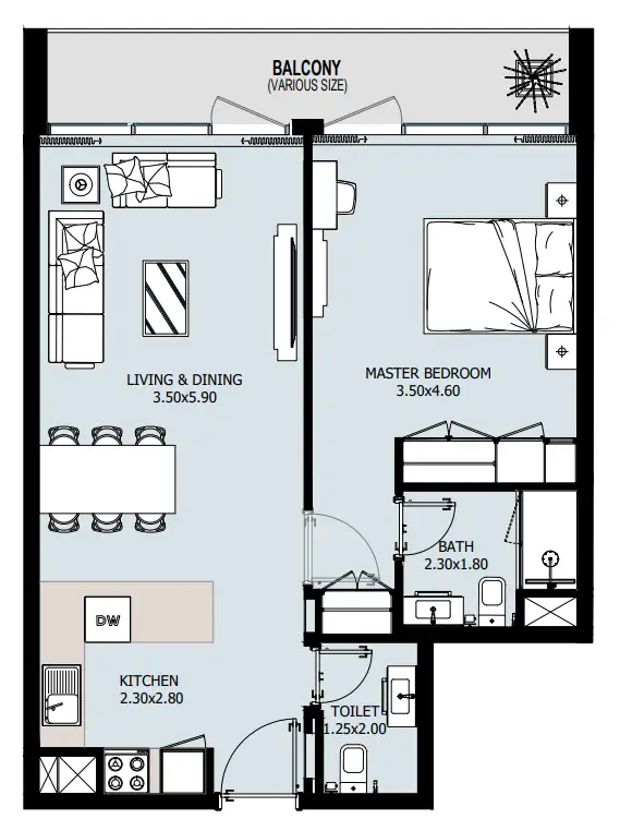 1 BR floor plan