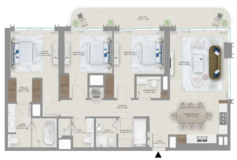 3 BR floor plan