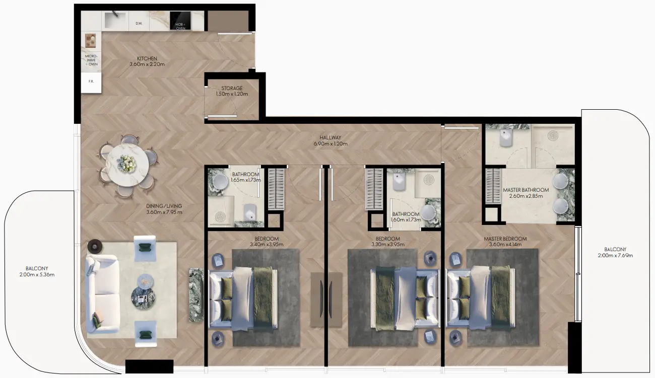 3 BR floor plan