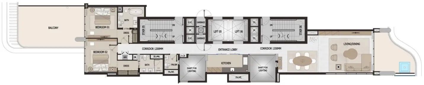 2 BR floor plan