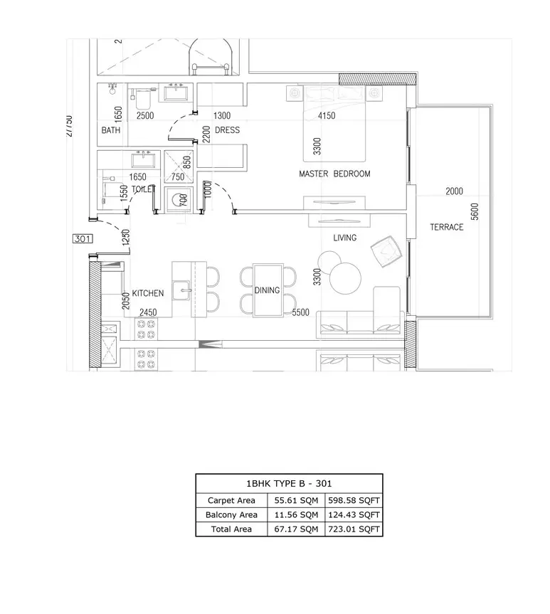 1 BR floor plan
