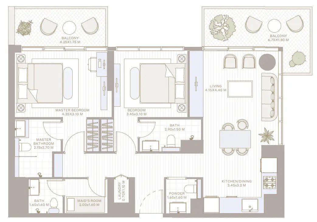 2 BR floor plan