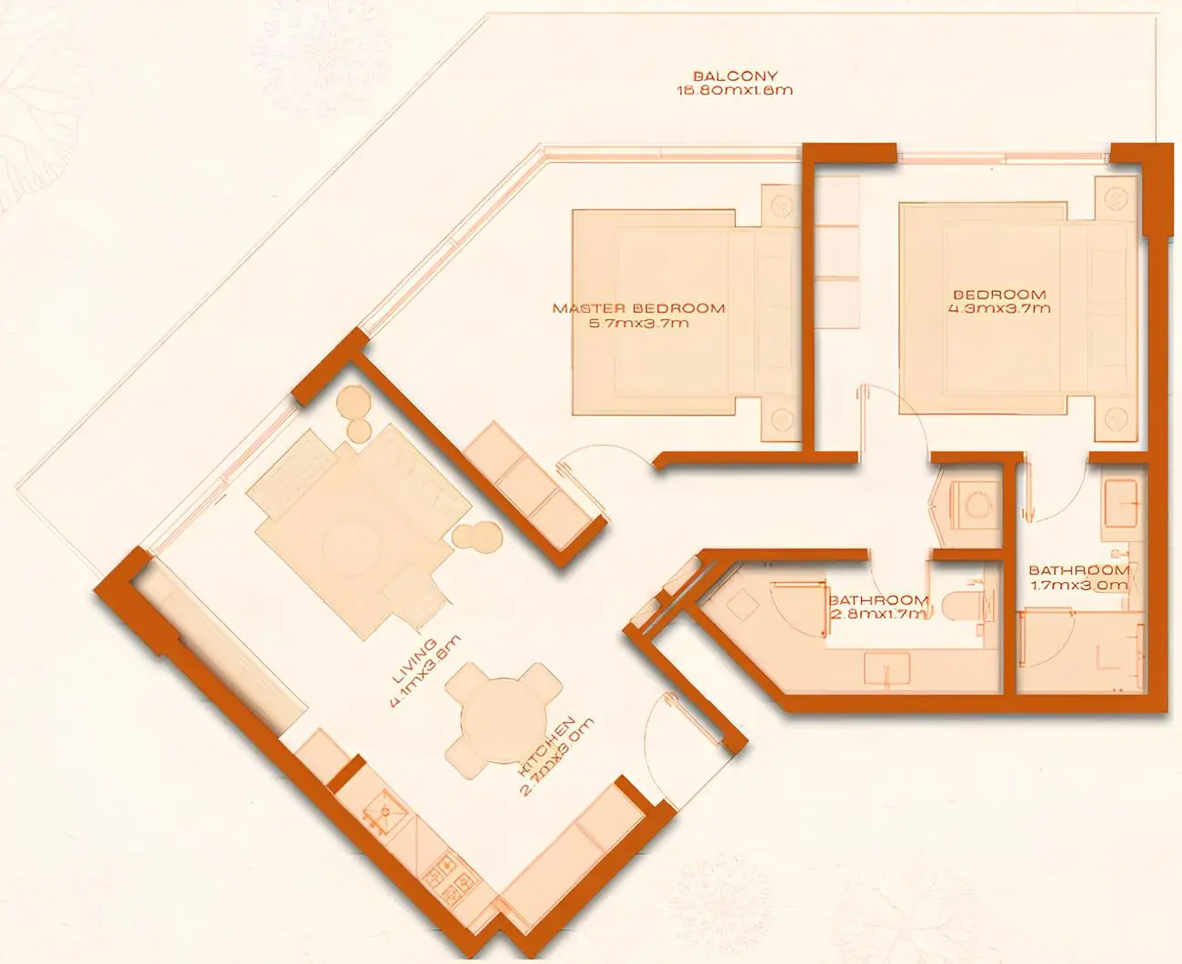 2 BR floor plan