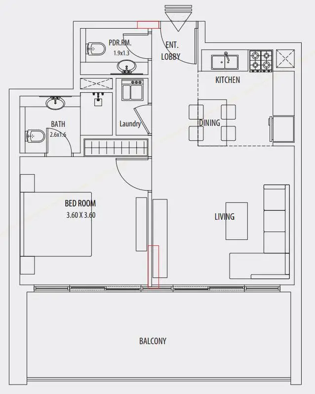 1 BR floor plan