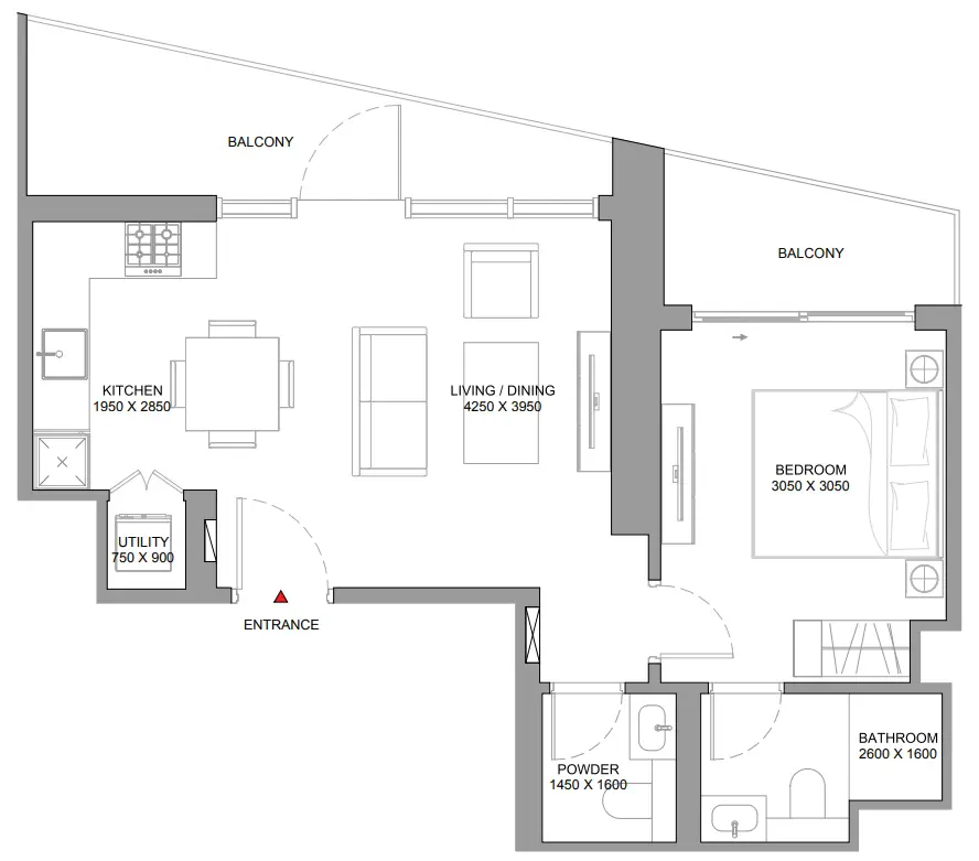 1 BR floor plan