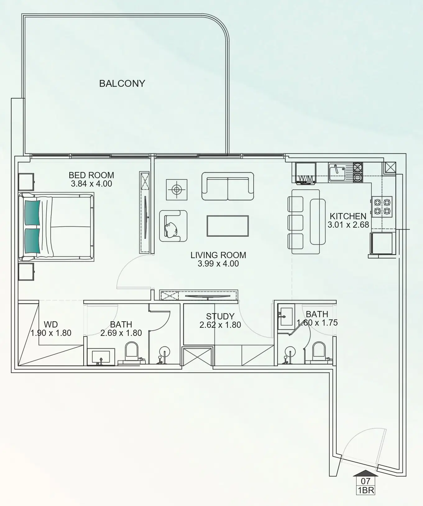 1 BR floor plan