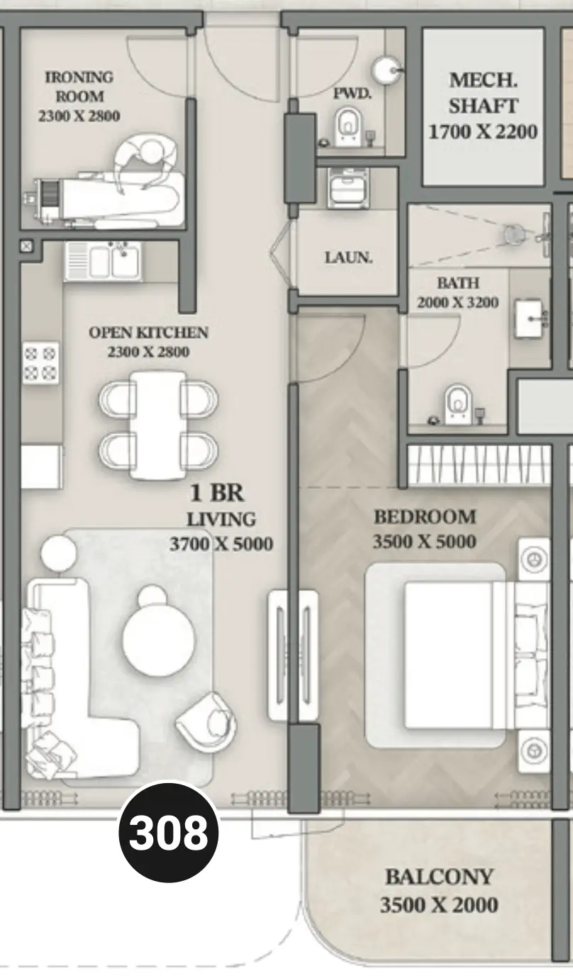 1 BR floor plan