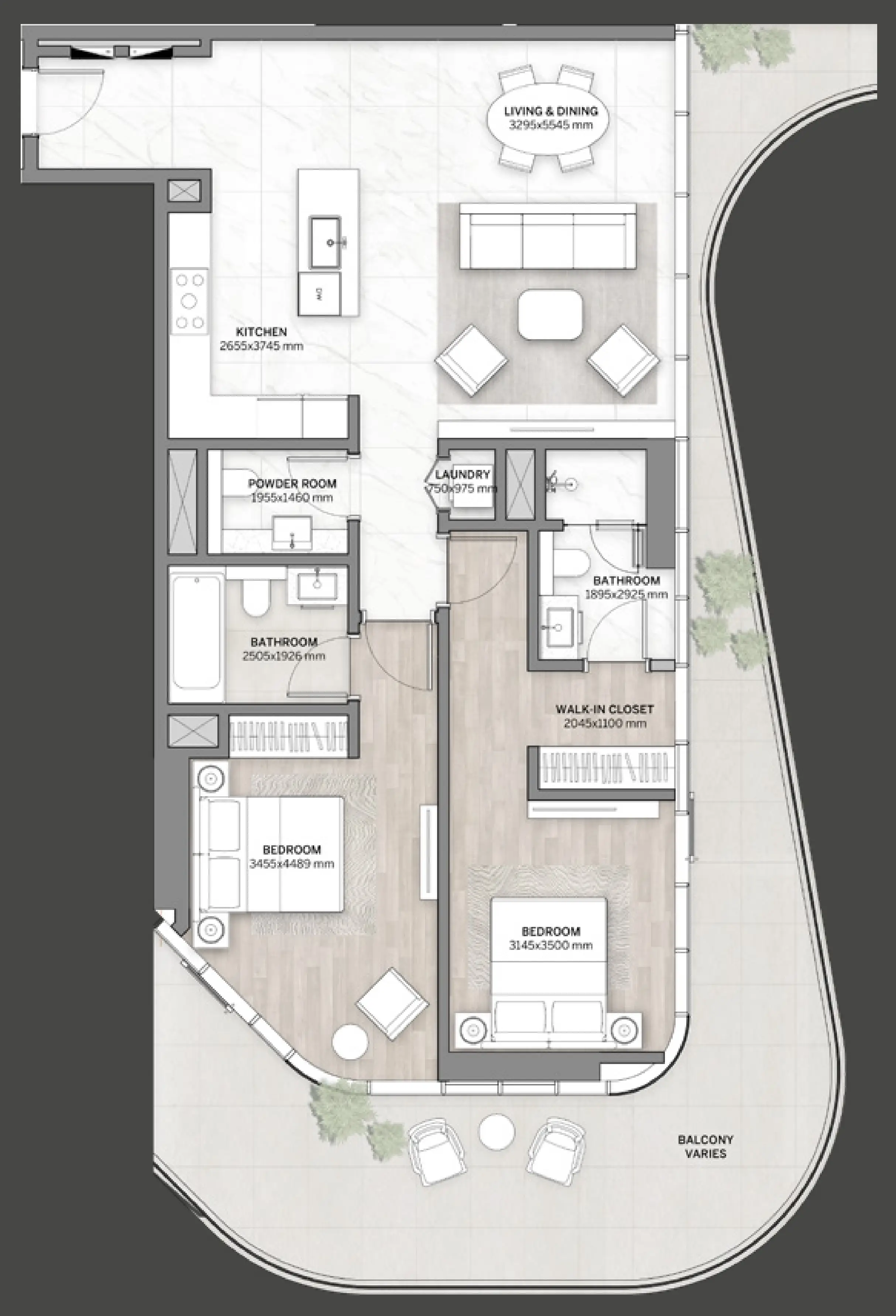 2 BR floor plan