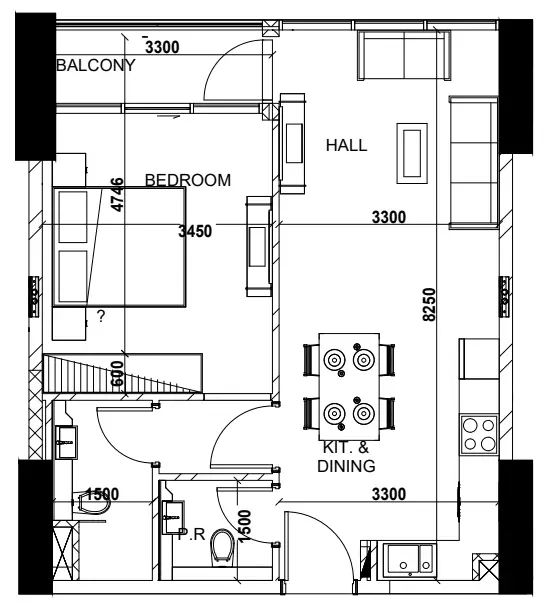 1 BR floor plan