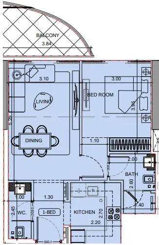 1 BR floor plan