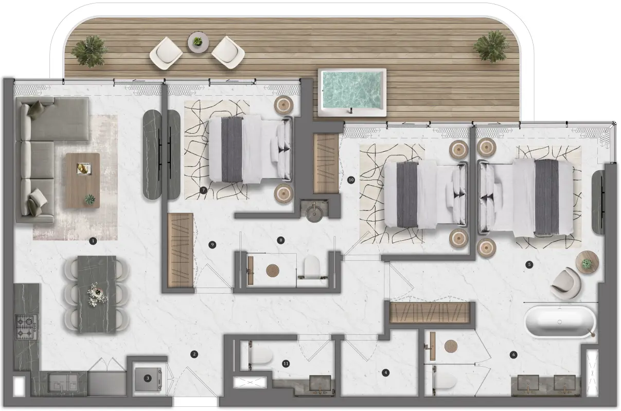 3 BR floor plan