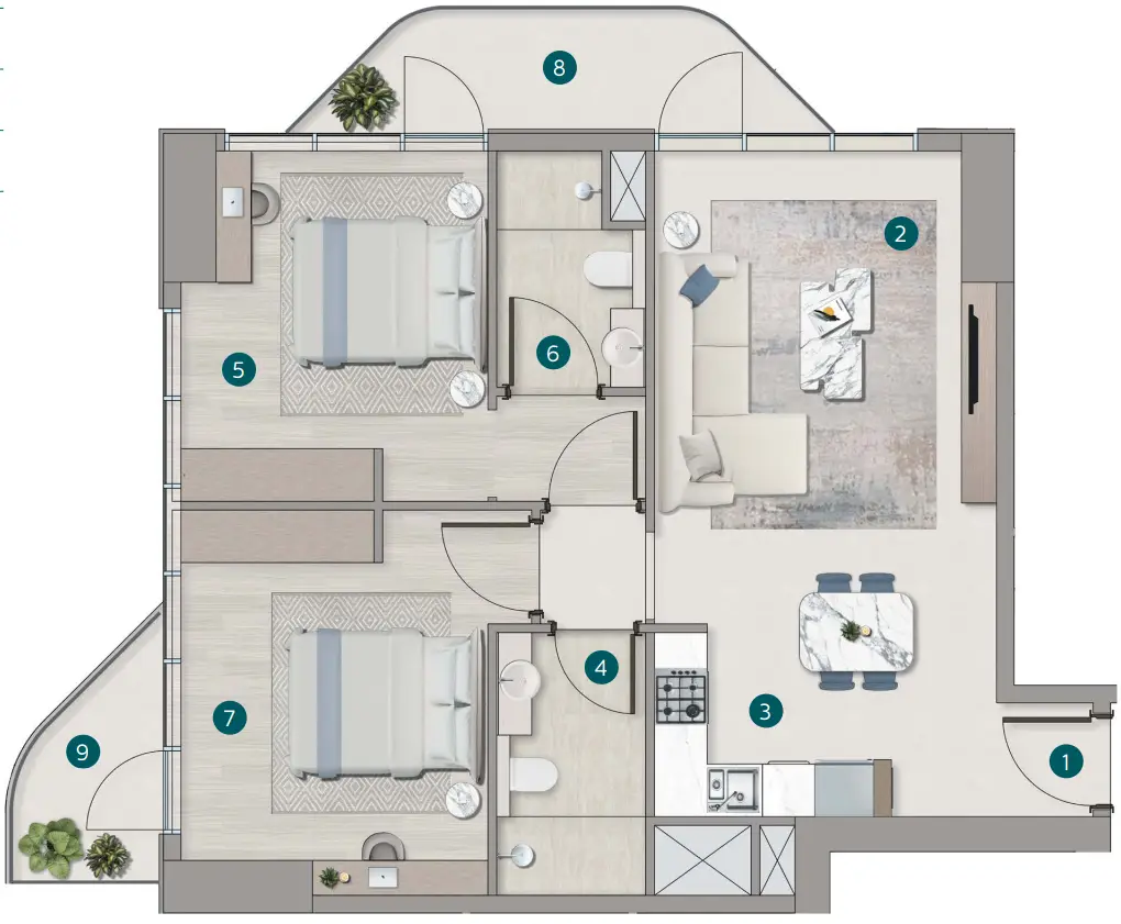 2 BR floor plan