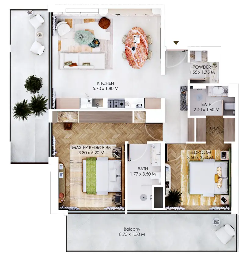 2 BR floor plan