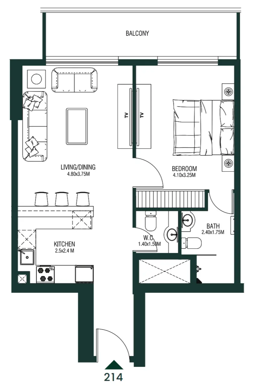 1 BR floor plan