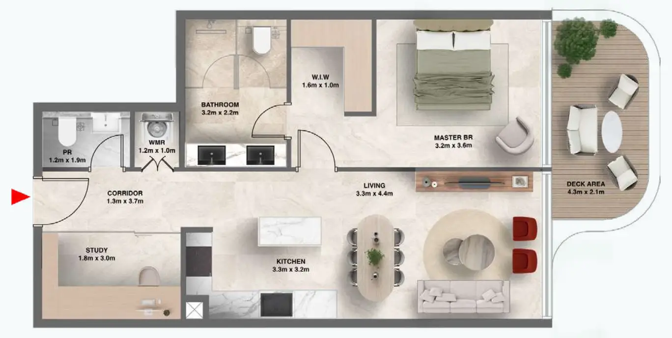 1 BR floor plan