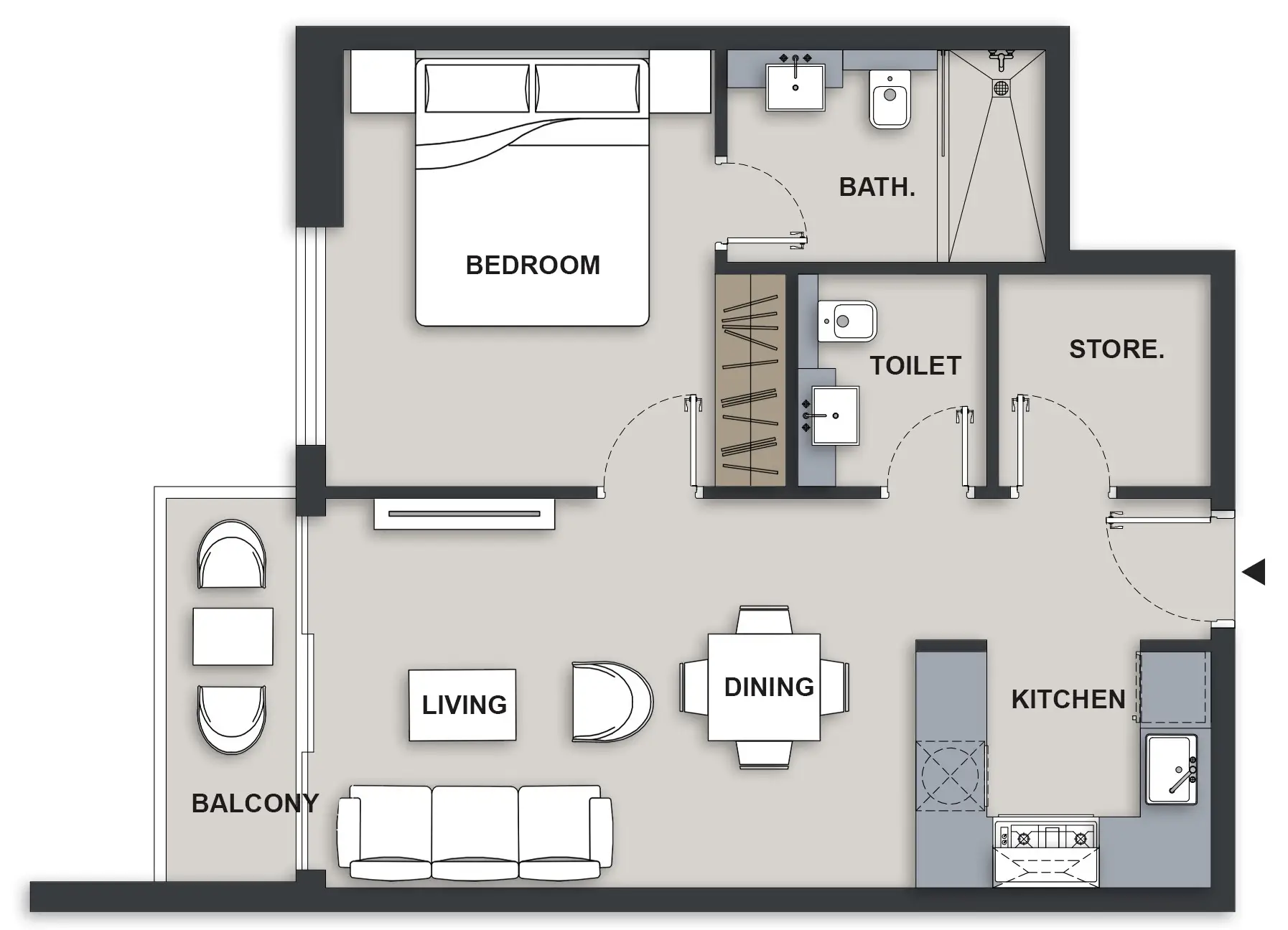 1 BR floor plan