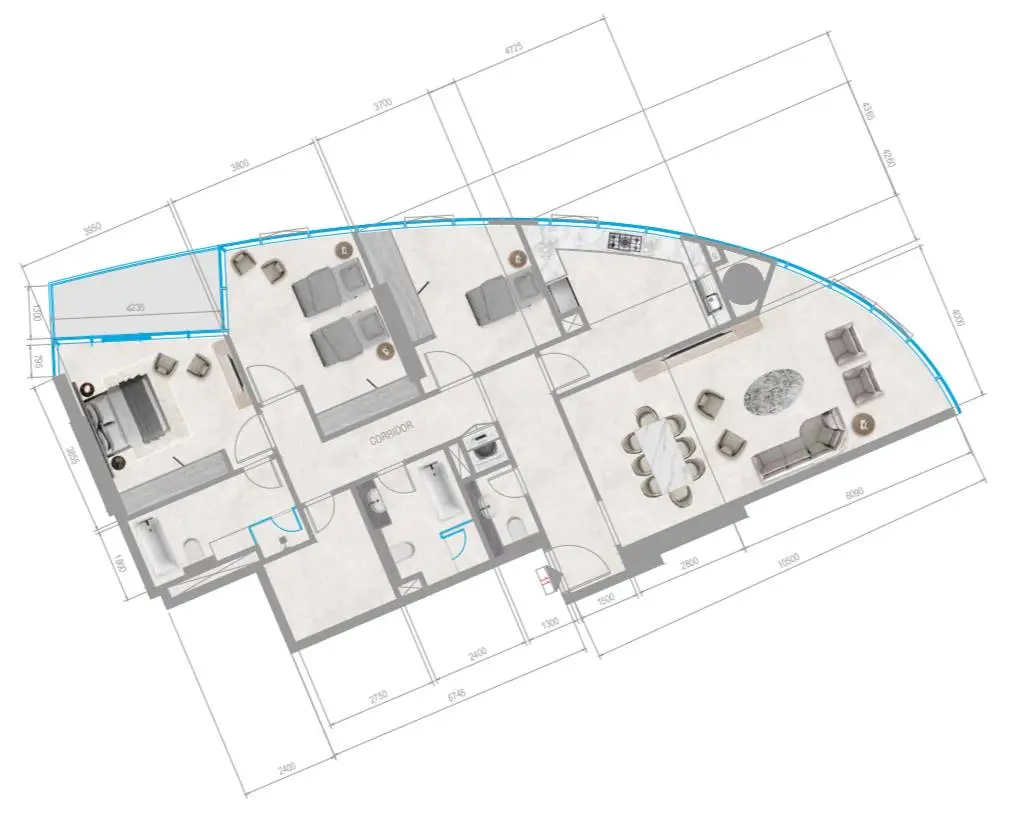 3 BR floor plan