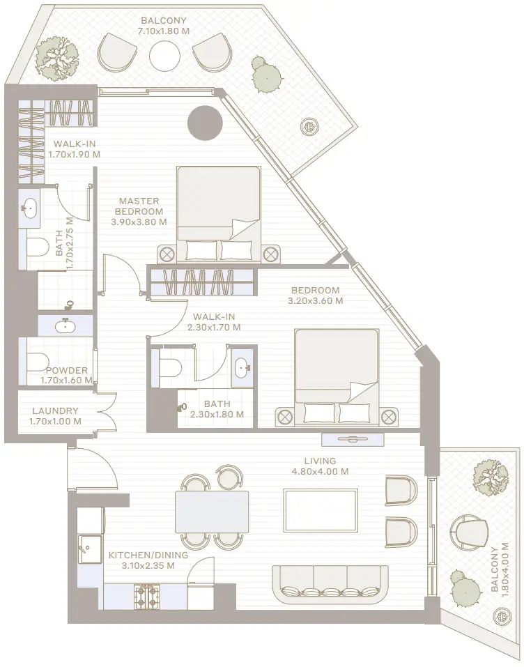 2 BR floor plan