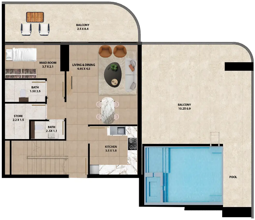 3 BR floor plan