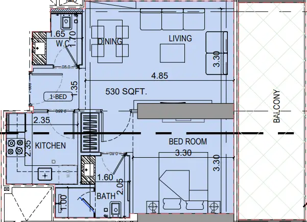 1 BR floor plan