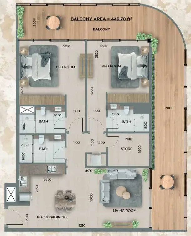 2 BR floor plan