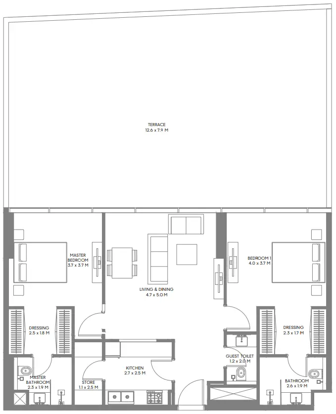 2 BR floor plan
