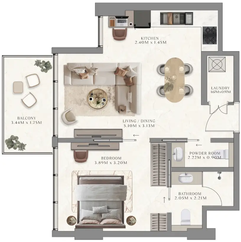 1 BR floor plan
