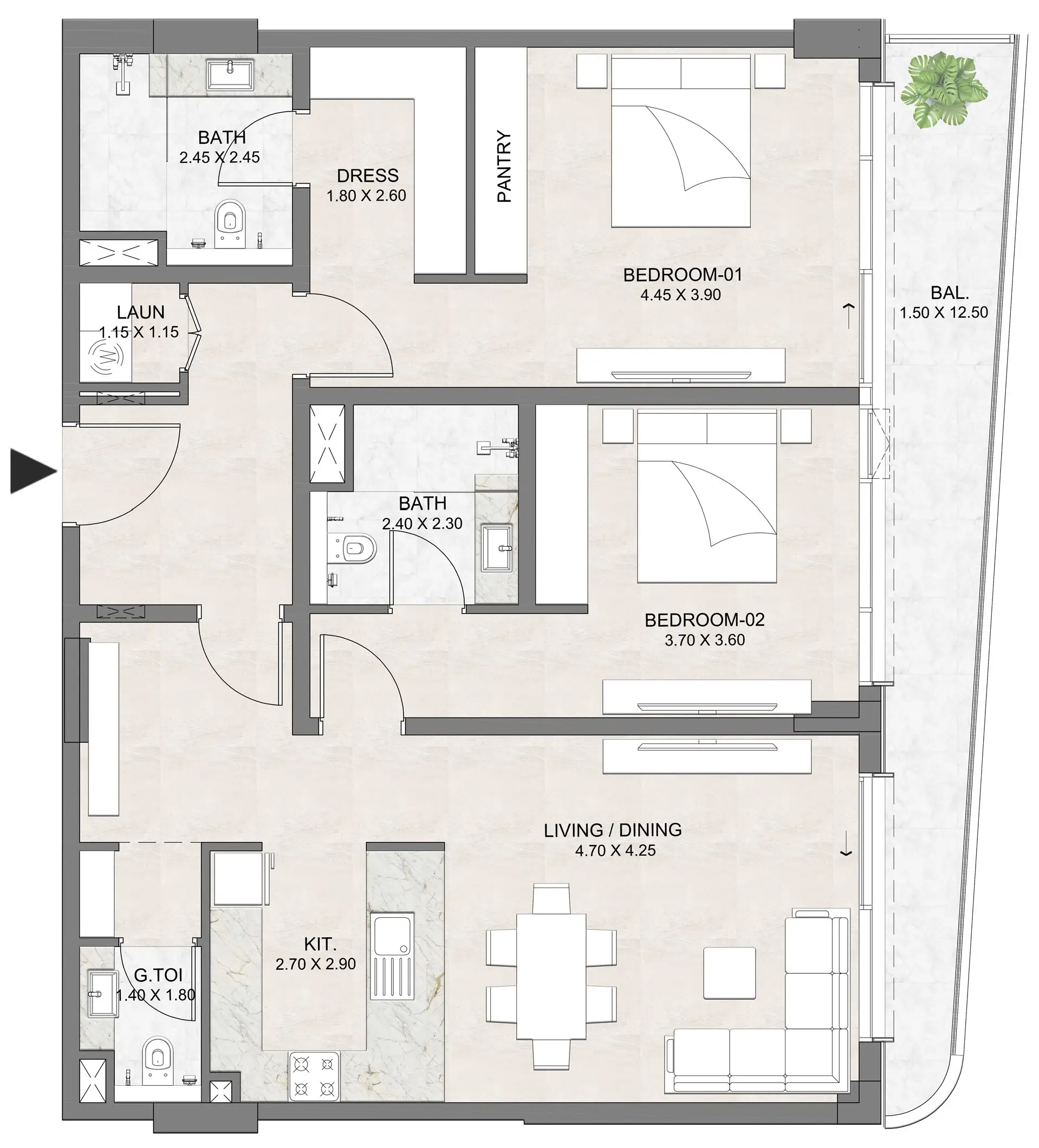 2 BR floor plan