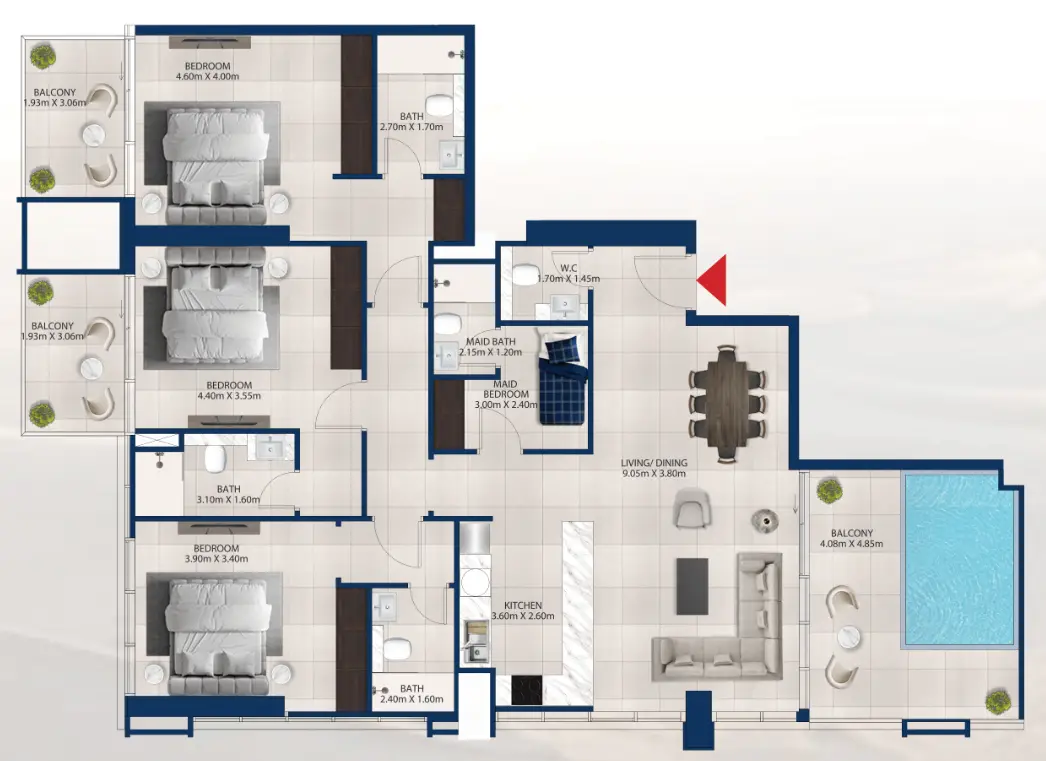 3 BR floor plan