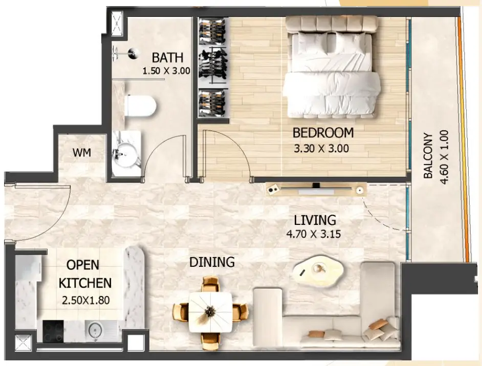 1 BR floor plan