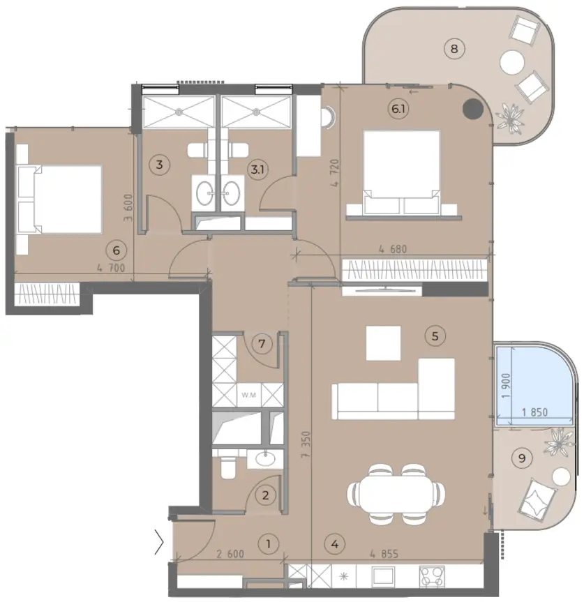 2 BR floor plan