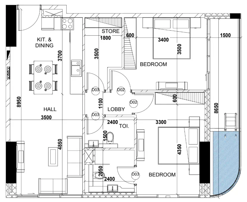 2 BR floor plan