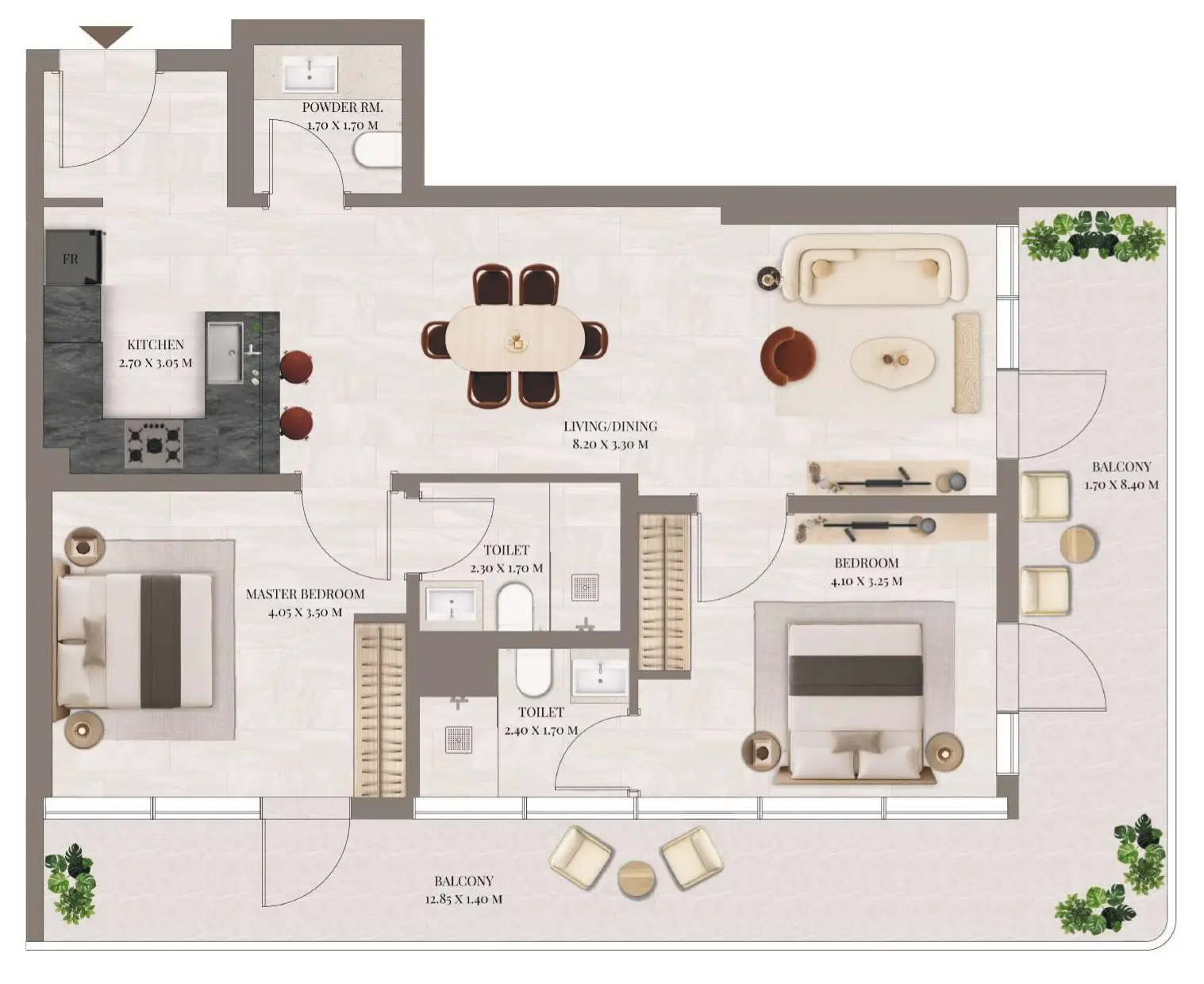 2 BR floor plan