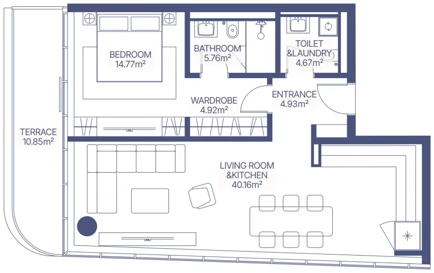 1 BR floor plan