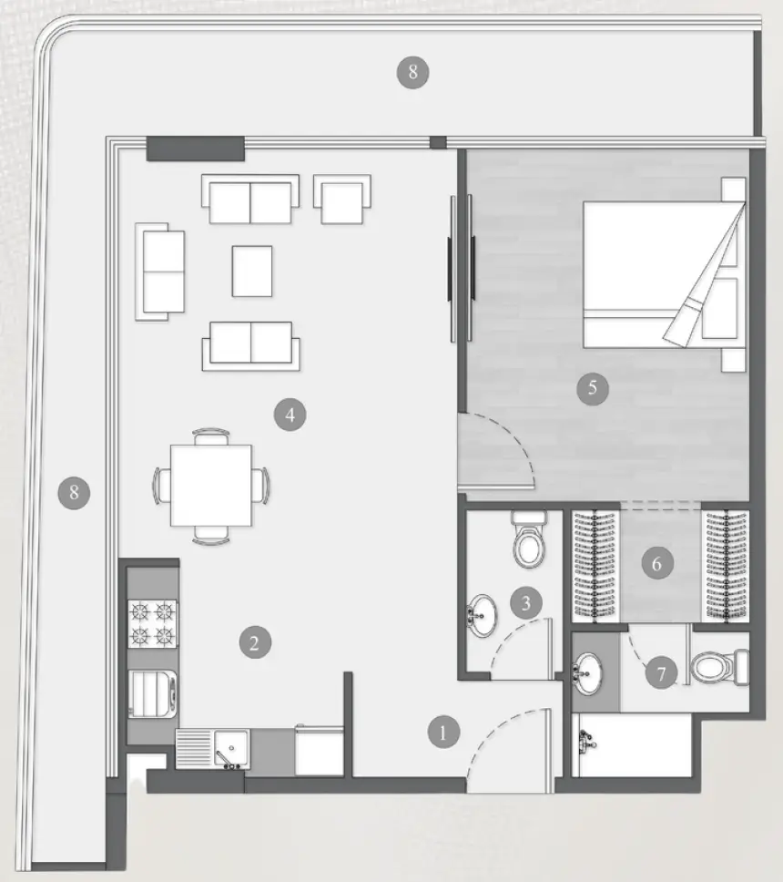 1 BR floor plan