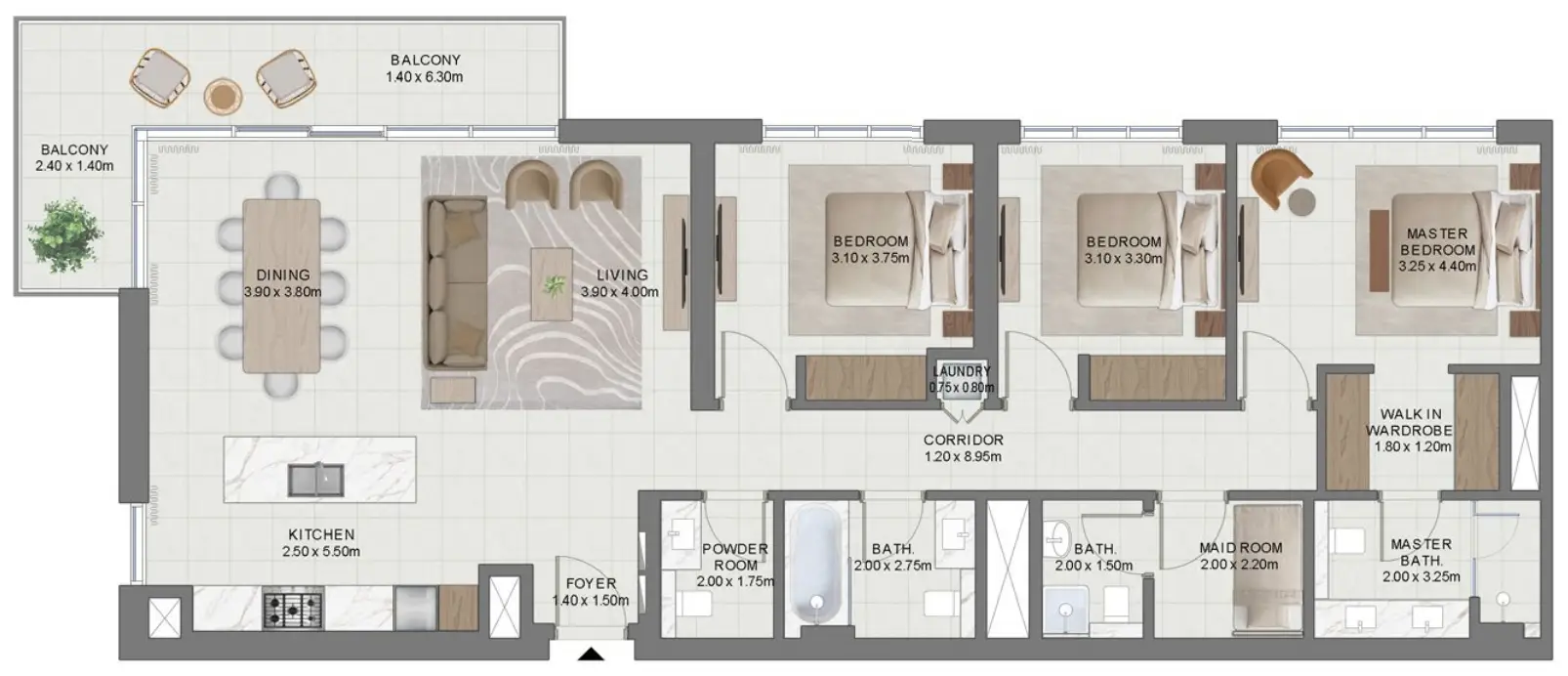 3 BR floor plan