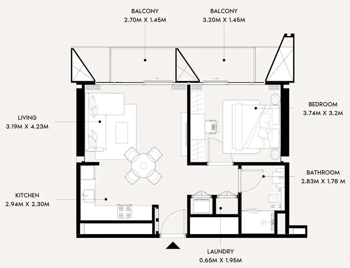 1 BR floor plan