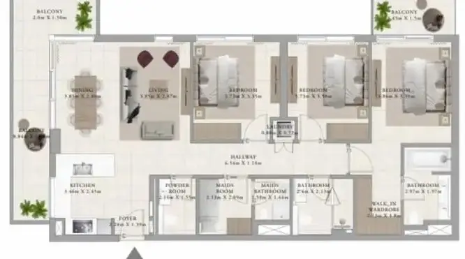 3 BR floor plan
