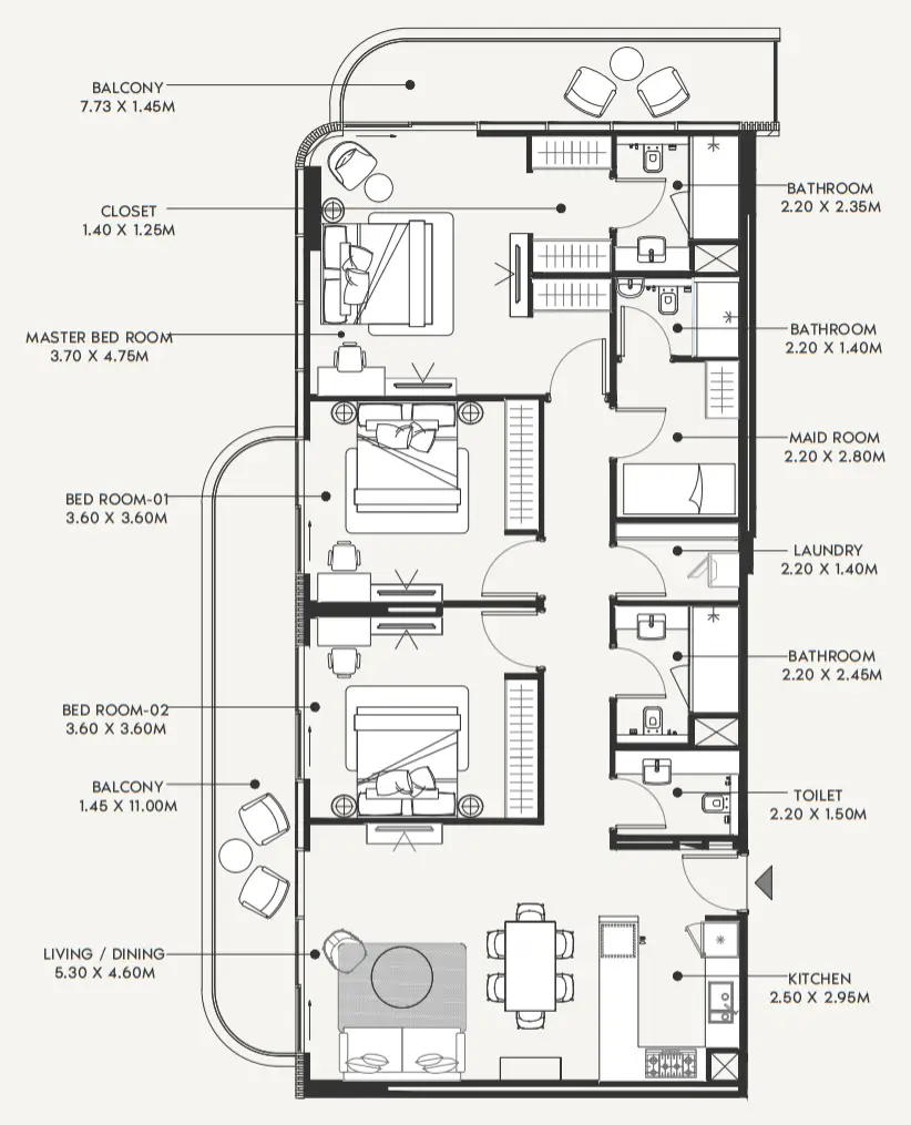 3 BR floor plan