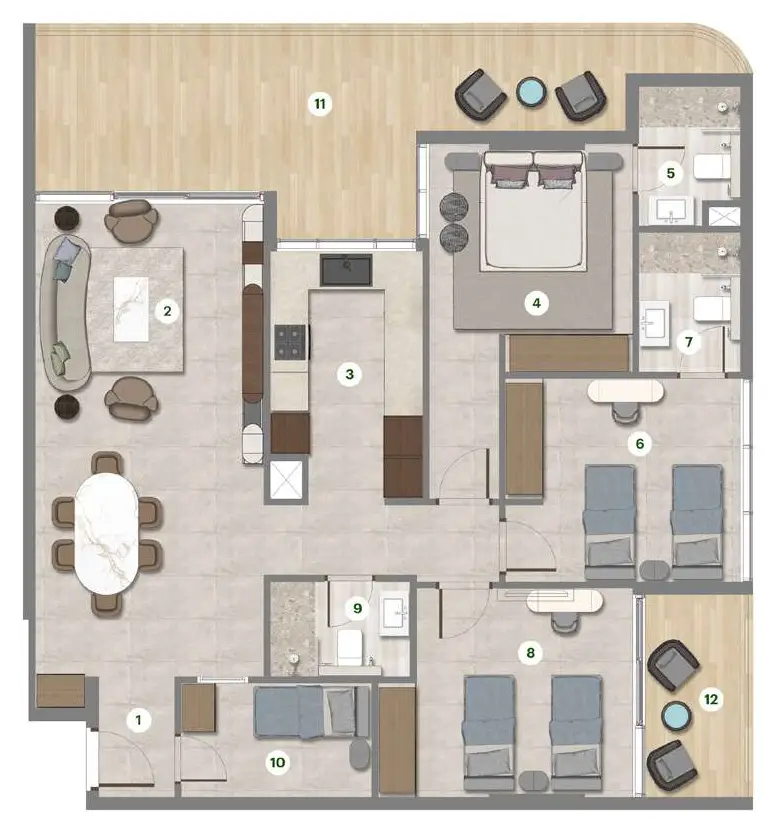 3 BR floor plan