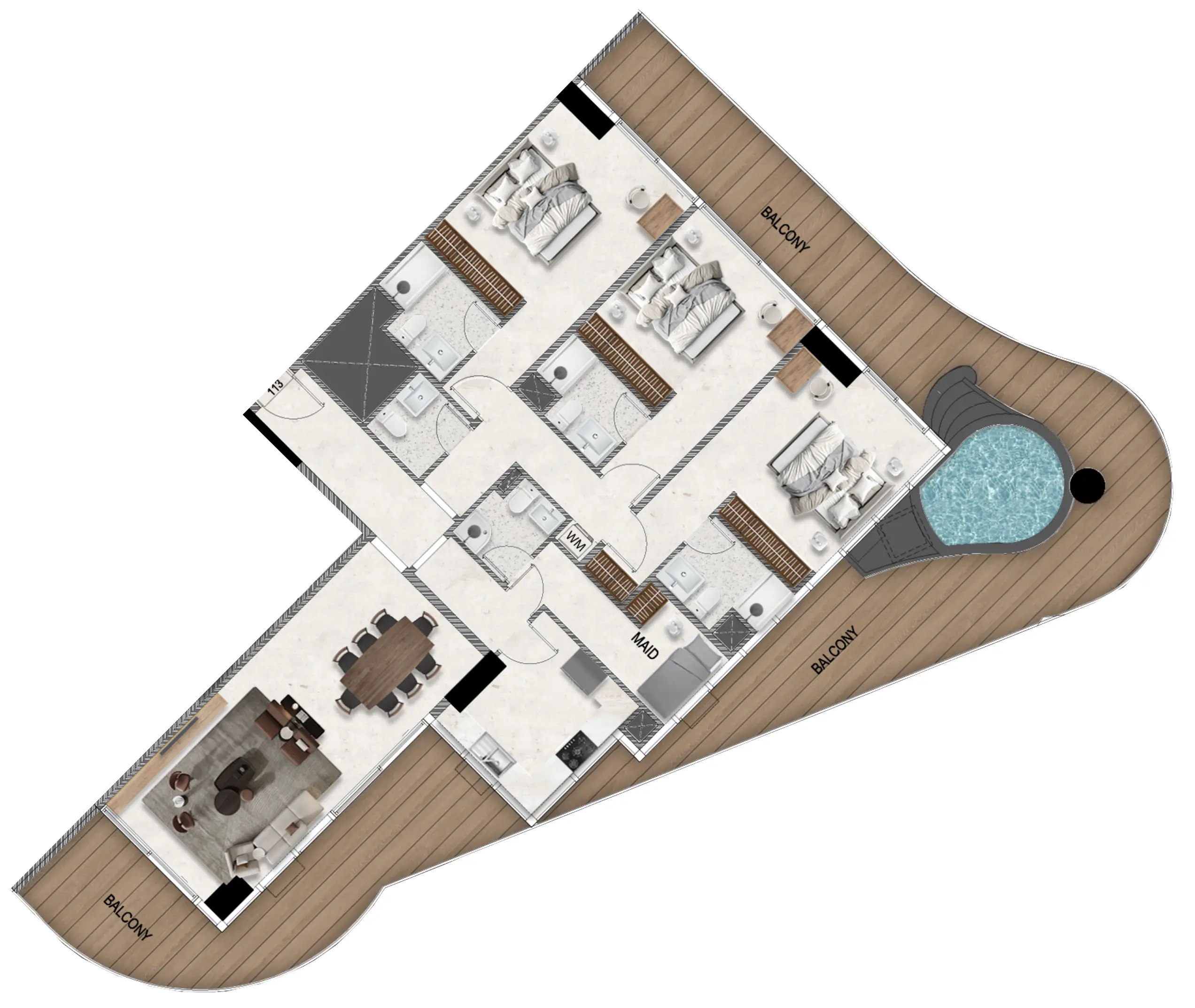 3 BR floor plan
