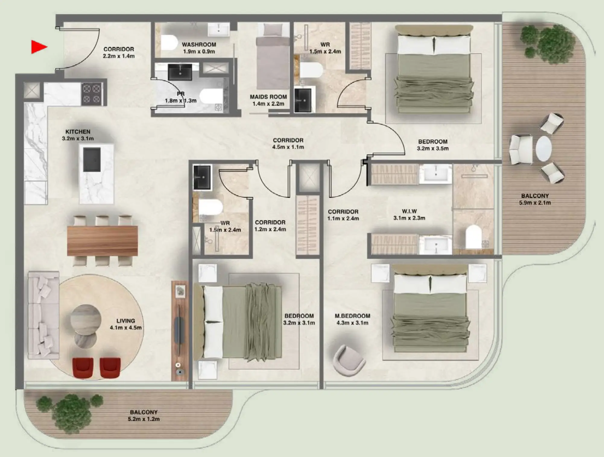 3 BR floor plan